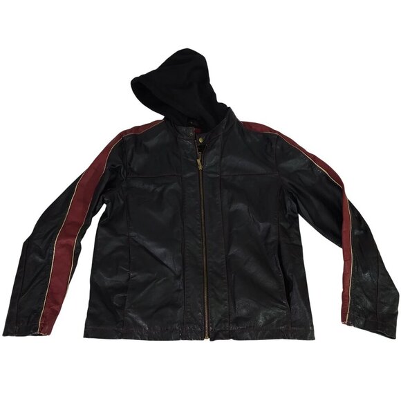 Wilsons Leather Cafe Racer Motorcycle Jacket With Removable Hood Mens L - Picture 1 of 11